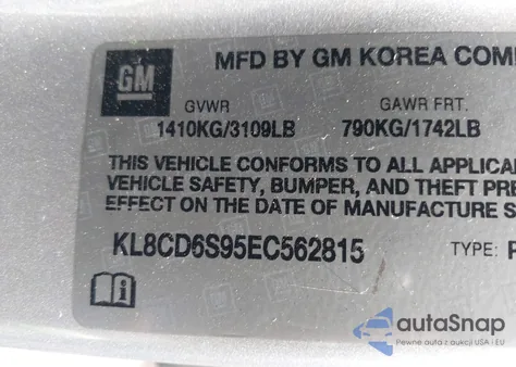 2014 Chevrolet Spark 1Lt Auto из США, поврежденный, VIN KL8CD6S95EC562815